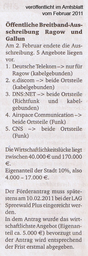 Artikel zum Breitbandausbau im Amtsblatt vom Februar 2011 Artikel zum Breitbandausbau im Amtsblatt vom Februar 2011